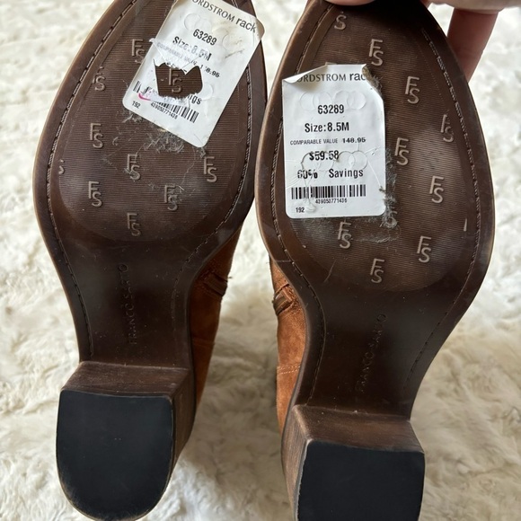Franco Sarto Women's Size 8.5 Brown Leather Suede Linden Block Heel Ankle Boots - Picture 2 of 8